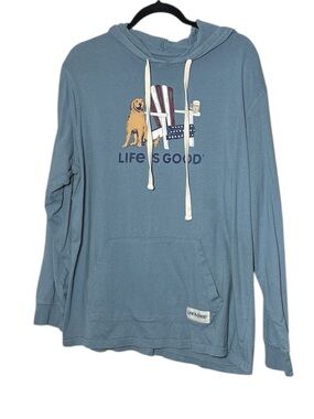 LIFE IS GOOD Blue So Soft & LIGHT HOODIE with Golden Retriever Rare